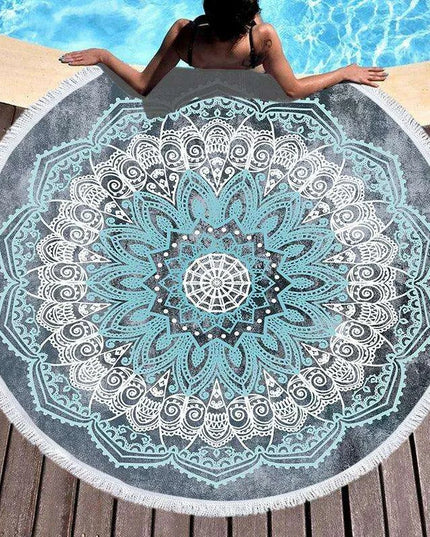 Bohemian Chic Round Microfiber Towel with Tassels - 150CM Luxe Beach Accessory