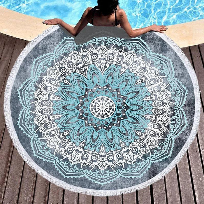 Bohemian Round Beach Towel with Tassel - Luxurious 150CM Microfiber Tapestry