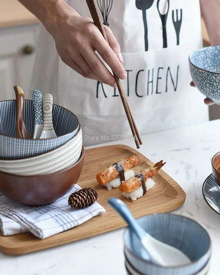 Elegant Japanese Ceramic Ramen and Soup Bowl Set