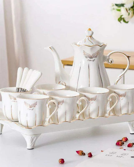 Exquisite European Charm Porcelain Coffee and Tea Serving Set - Deluxe Mugs & Pot