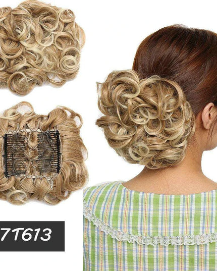 Elegant Ombre Curly Chignon Hairpiece with Comb - High Heat Resistant Women's Extension