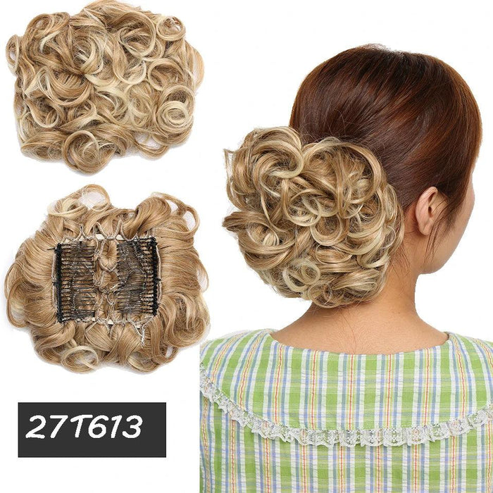 Elegant Ombre Curly Chignon Hairpiece with Comb - High Heat Resistant Women's Extension