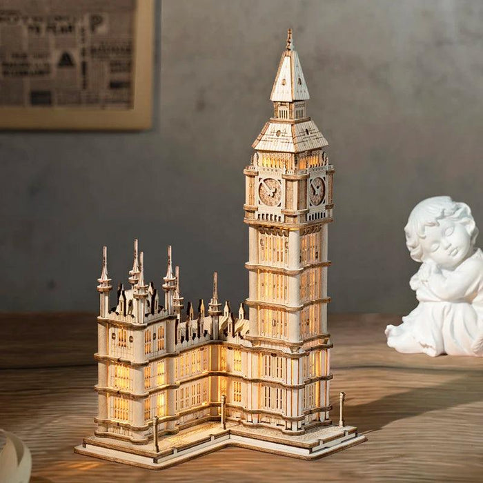 3D Architectural Wooden Puzzle Set: Build Big Ben, Tower Bridge & Five-Storied Pagoda