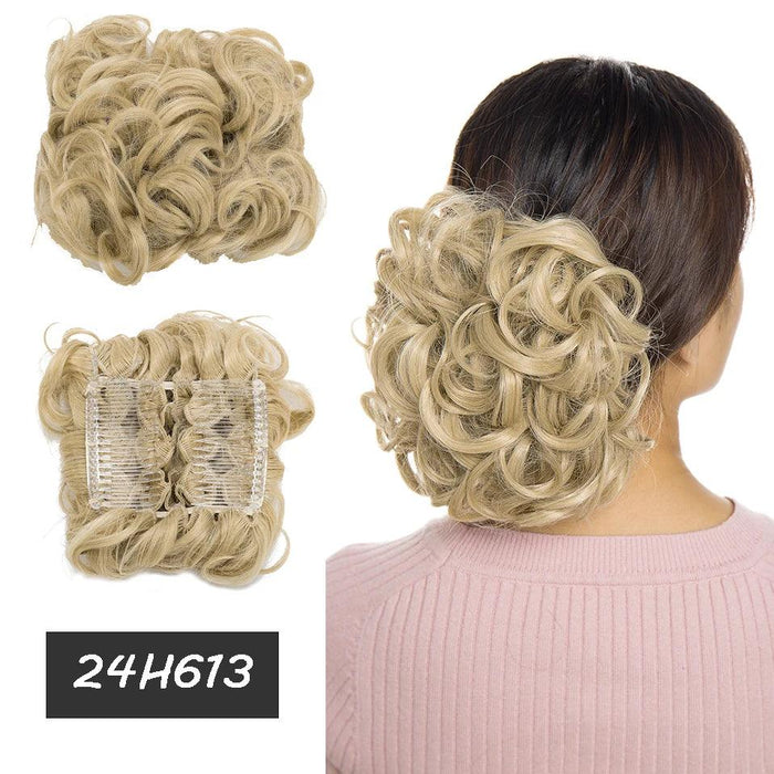 Elegant Ombre Curly Chignon Hairpiece with Comb - High Heat Resistant Women's Extension