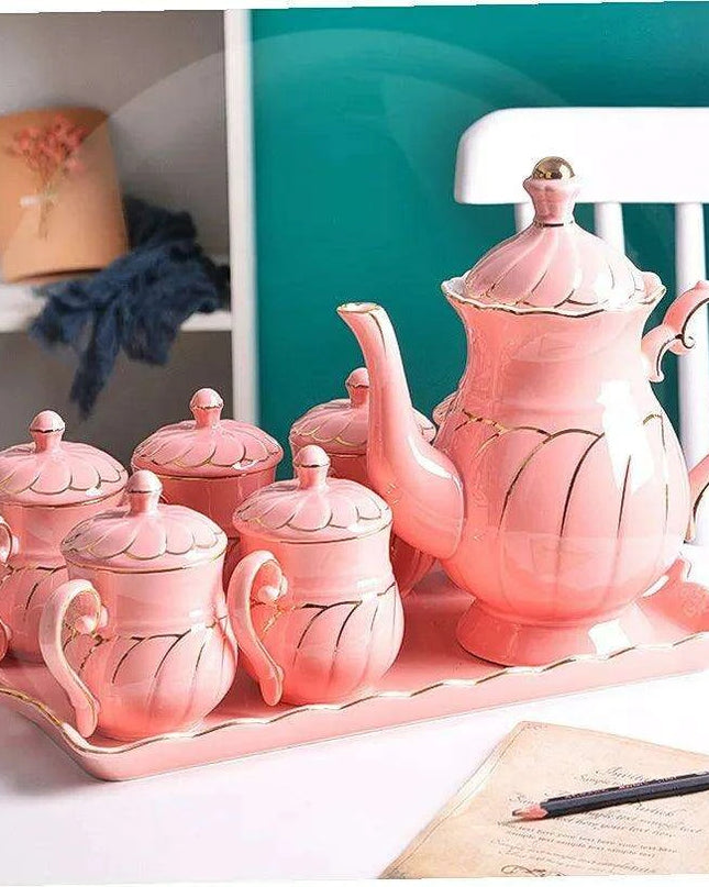 Exquisite European Charm Porcelain Coffee and Tea Serving Set - Deluxe Mugs & Pot