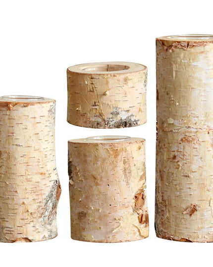 Rustic Birch Wood Tealight Candle Holder - Natural Decor for Home & Events