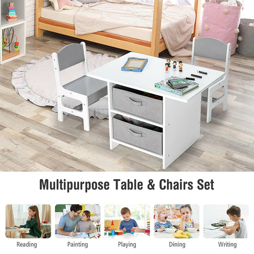 Kids Art Play Wood Table 2 Chairs Set Removable Storage Baskets Puzzle Perfect Kids Activity Center Children Furniture Sets