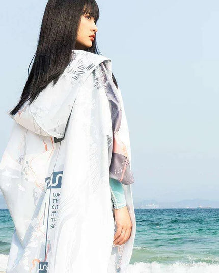 Ocean-Urban Premium Quick Dry Surf Poncho Towel - Stylish Blue Raccoon Design