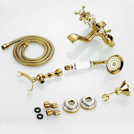 Luxurious Gold Brass Bathtub Faucet with Crystal Accents and Hand Shower