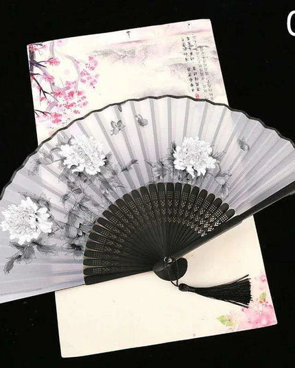Elegant Vintage Chinese Silk Bamboo Folding Fan with Unique Designs