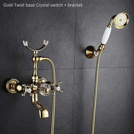 Luxurious Gold Brass Bathtub Faucet with Crystal Accents and Hand Shower