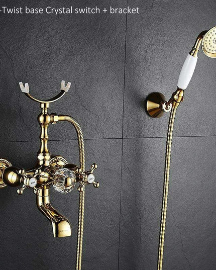 Luxurious Gold Brass Bathtub Faucet with Crystal Accents and Hand Shower