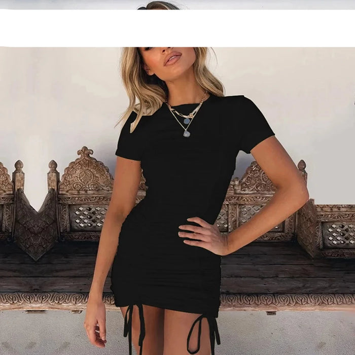 Sultry Ruched Bodycon Mini Dress | Short Sleeve O Neck
