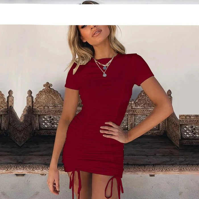 Sultry Ruched Bodycon Mini Dress | Short Sleeve O Neck