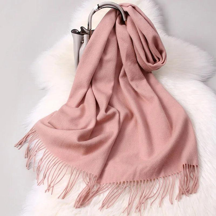 Elegant Tassel-Trimmed Lamb Wool Wrap - Luxe Winter Scarf for Fashionable Warmth
