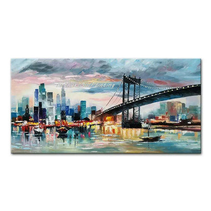 Abstract Urban Cityscape Hand-Painted Canvas Art - Contemporary Wall Decor Inspiration
