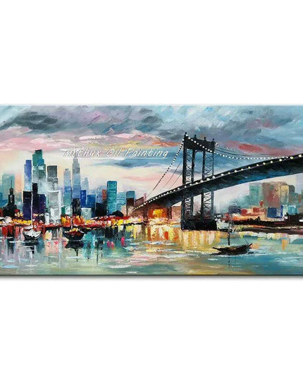 Abstract Urban Cityscape Hand-Painted Canvas Art - Contemporary Wall Decor Inspiration
