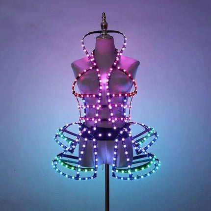 Radiant LED Dance Cage Outfit with Remote Control - Dazzle the Night Away!
