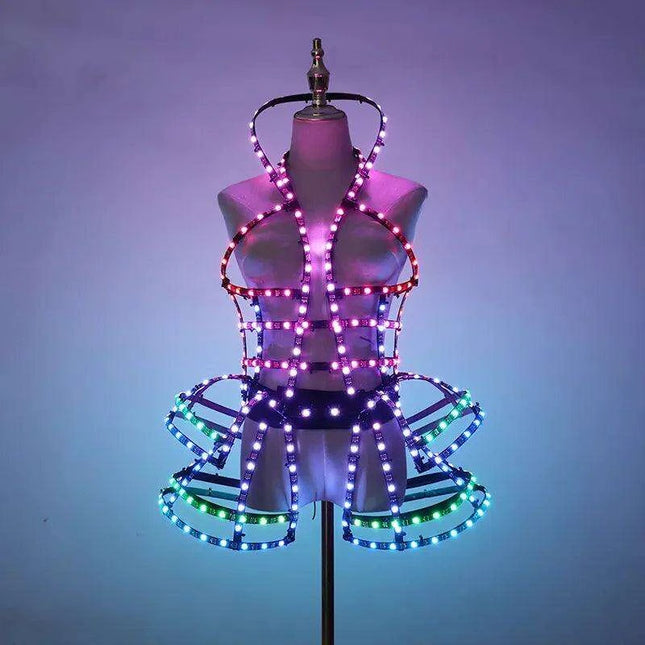 Radiant LED Dance Cage Outfit with Remote Control - Dazzle the Night Away!