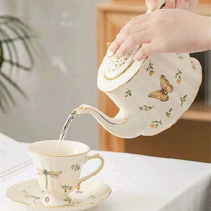 Charming Vintage-Inspired Butterfly Bone China Tea and Coffee Set