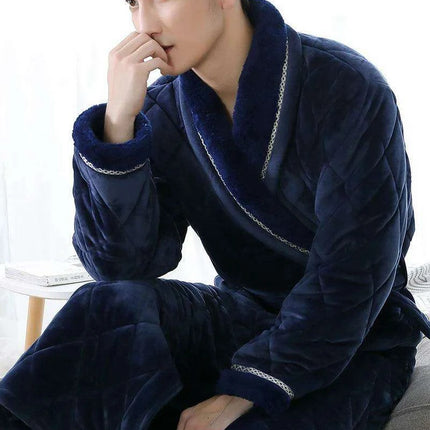 Men's XXXL Quilted Flannel Kimono Robe - Cozy Winter Luxe Edition
