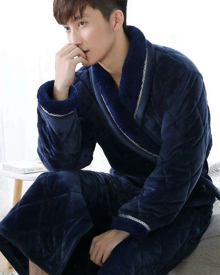 Men's XXXL Quilted Flannel Kimono Robe - Cozy Winter Luxe Edition