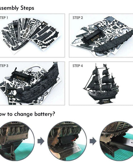 Luxurious LED-Enhanced 3D Model of the Historic Queen Anne's Revenge Pirate Ship