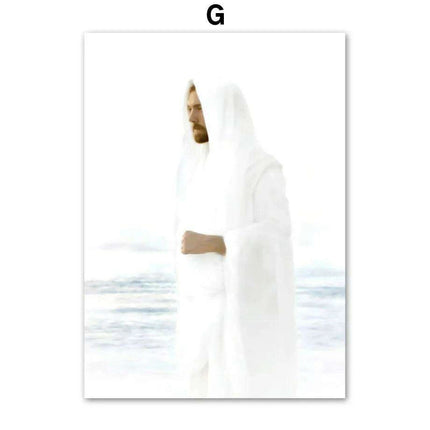 Divine Coastal Serenity: Christ Jesus Nordic Canvas Art for Spiritual Spaces