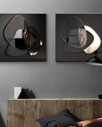 Sleek Gold-Accented 3D Geometric Canvas Artwork for Trendy Home Aesthetics