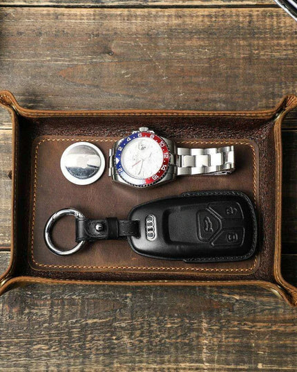 Elegant Leather Desktop Organizer Tray - Stylish Storage Solution