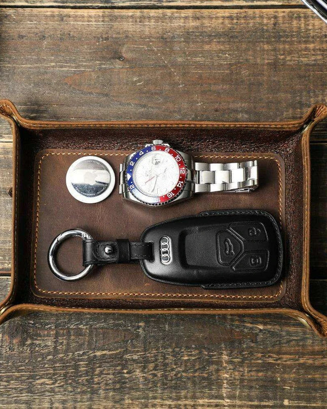 Elegant Leather Desktop Organizer Tray - Stylish Storage Solution