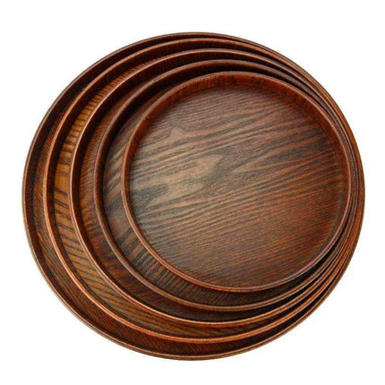 Elegant Round Wooden Serving Tray Set for Upscale Dining Experiences