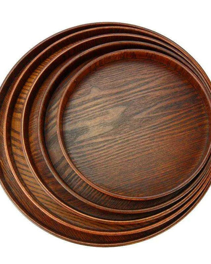 Elegant Round Wooden Serving Tray Set for Upscale Dining Experiences