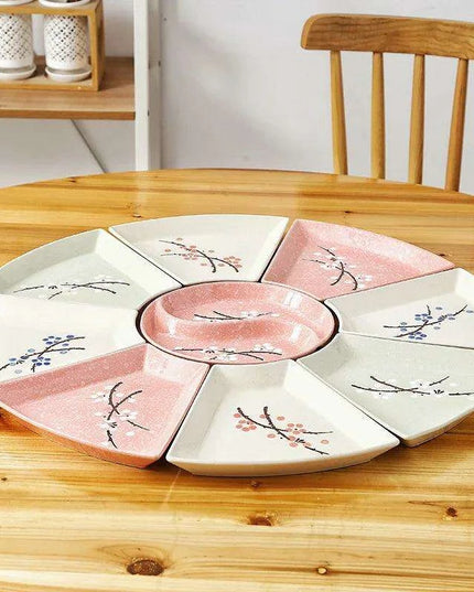 Artisan Hand-Painted Japanese Ceramic Dining Set with Elegant Platter and Bowl