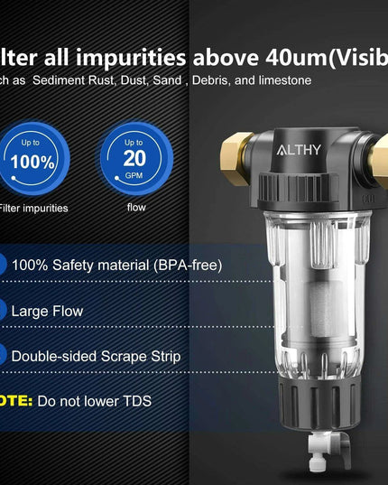 Whole House Water Filtration System with Stainless Steel Mesh - Low Maintenance Solution by ALTHY AL-PRE1