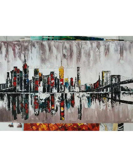 Abstract Urban Cityscape Hand-Painted Canvas Art - Contemporary Wall Decor Inspiration