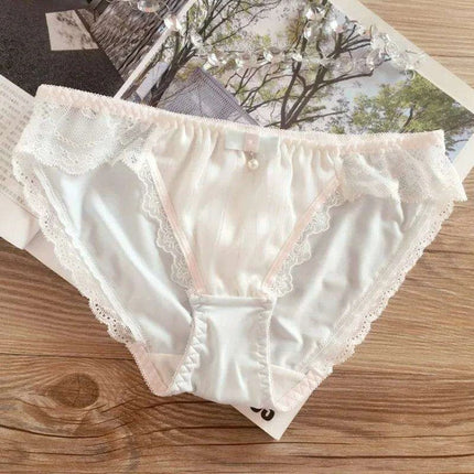 Charming Ruffled Satin Heart Print Panties for Women - Delightfully Cute Seamless Underwear