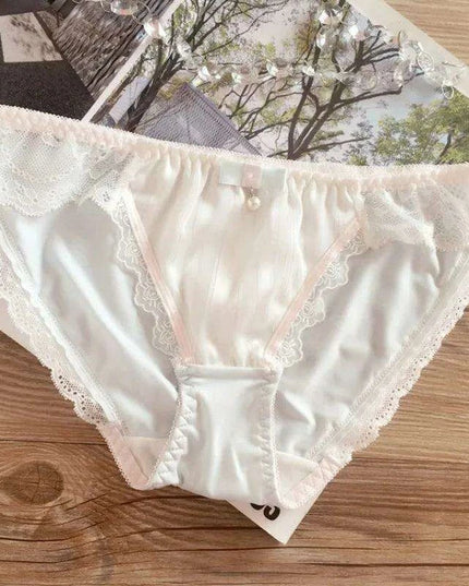 Charming Ruffled Satin Heart Print Panties for Women - Delightfully Cute Seamless Underwear