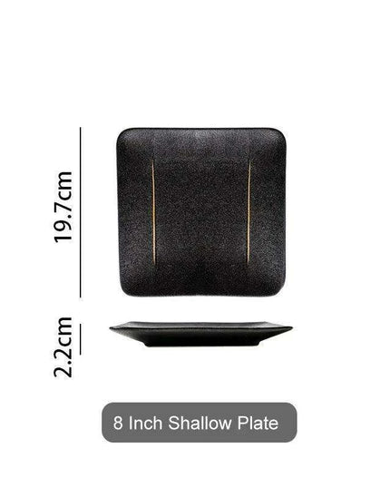 Elegant Matte Black and Gold Ceramic Dinnerware Collection - Essential Set for Upscale Dining Experiences