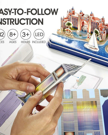 Illuminated Dubai Skyline 3D Puzzle Kit - Experience the Magic of the City