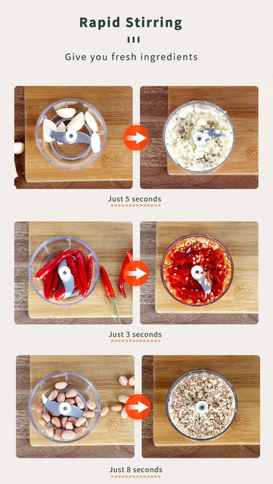Compact Electric Garlic Chopper with Quick-Slice Technology and Adjustable Capacity