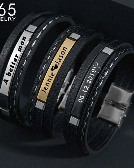 Customizable Leather Date Bracelets with Engraved Personalization