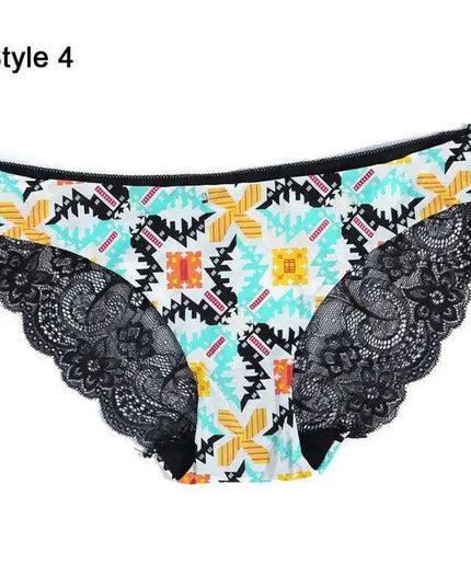 Women’s Leopard Print Lace Trim Seamless Cotton Panties - Breathable Ice Silk Lingerie