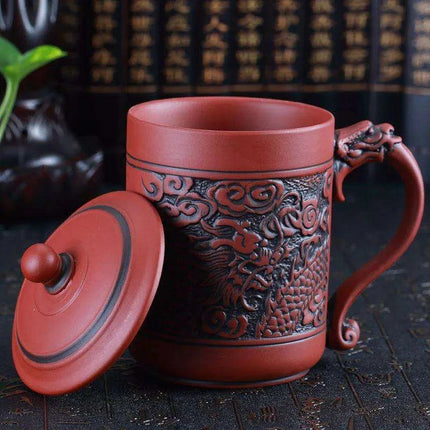 Exquisite Purple Clay Tea Mug with Vintage Dragon & Phoenix Design for Discerning Tea Aficionados