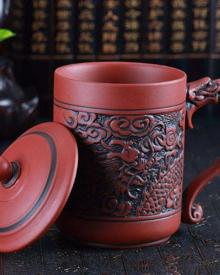 Exquisite Purple Clay Tea Mug with Vintage Dragon & Phoenix Design for Discerning Tea Aficionados