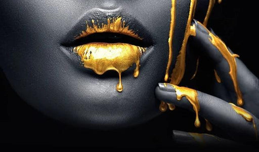 Golden Lips Black Women - Large Oil Painting on Canvas for Modern Home Decor