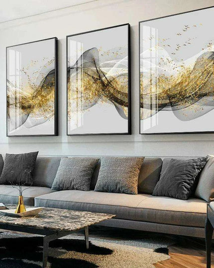 Opulent Golden Ribbon Landscape Canvas Art - Sophisticated Home Elegance