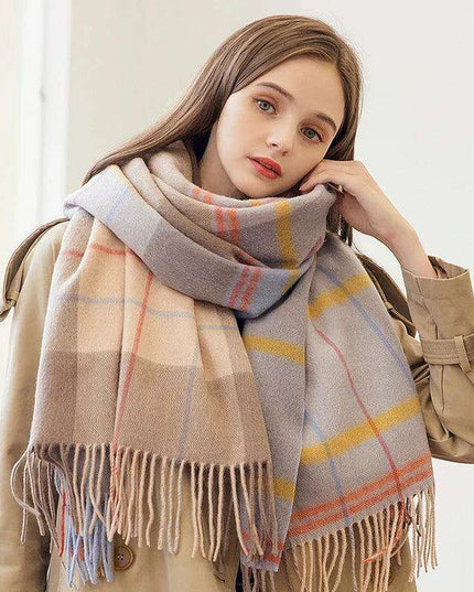 Chic Cashmere Plaid Wrap - Elegant Winter Neck Accessory