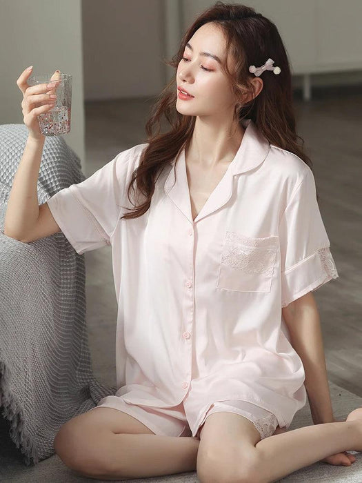 Luxe Satin Lace Pajama Set - Stylish Nightwear for Women