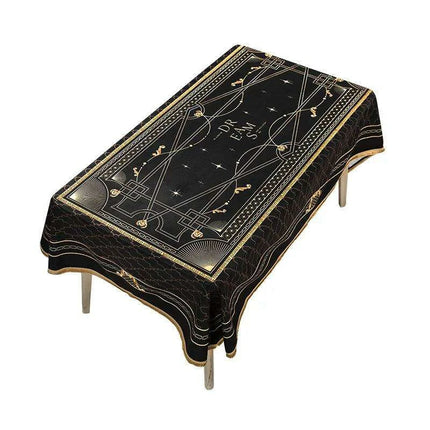 Elegant Black Velvet Dining Table Cover with Exquisite Gold Accents